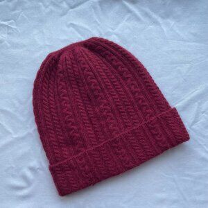 Red Midweight Beanie Hat Cashmere Merino Wool Soft Winter Cap Cuff Men & Women